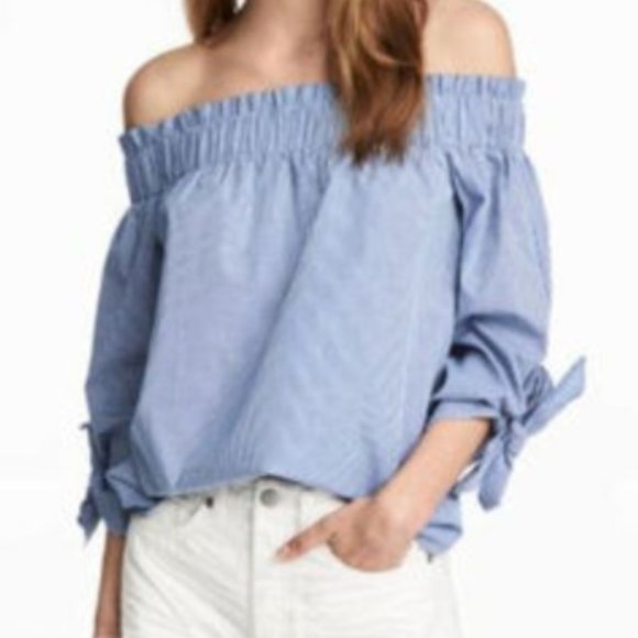 H&M Blue & White Gingham Ruffle Blouse Size 12 - Picture 1 of 8